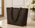 Brown monogram tote bag side view